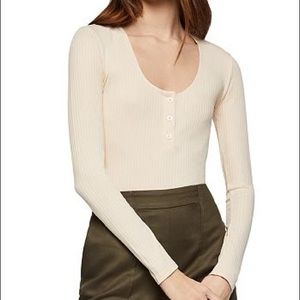 Cream Henley Ribbed Bodysuit by BCBGENERATION size XS